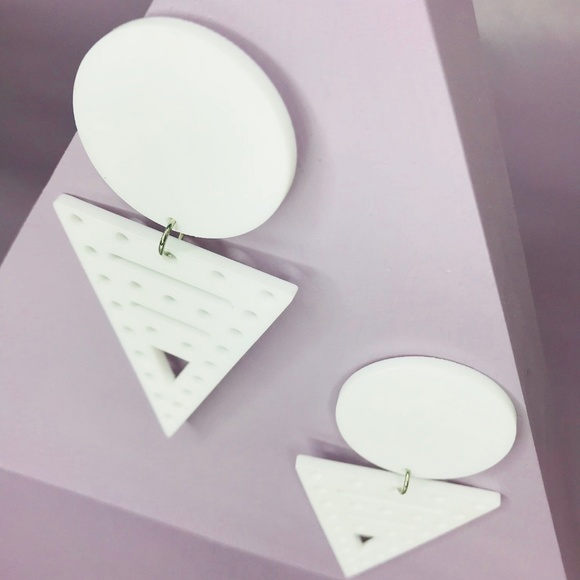 White Triangle Cut Out Earrings - Picture 6 of 7